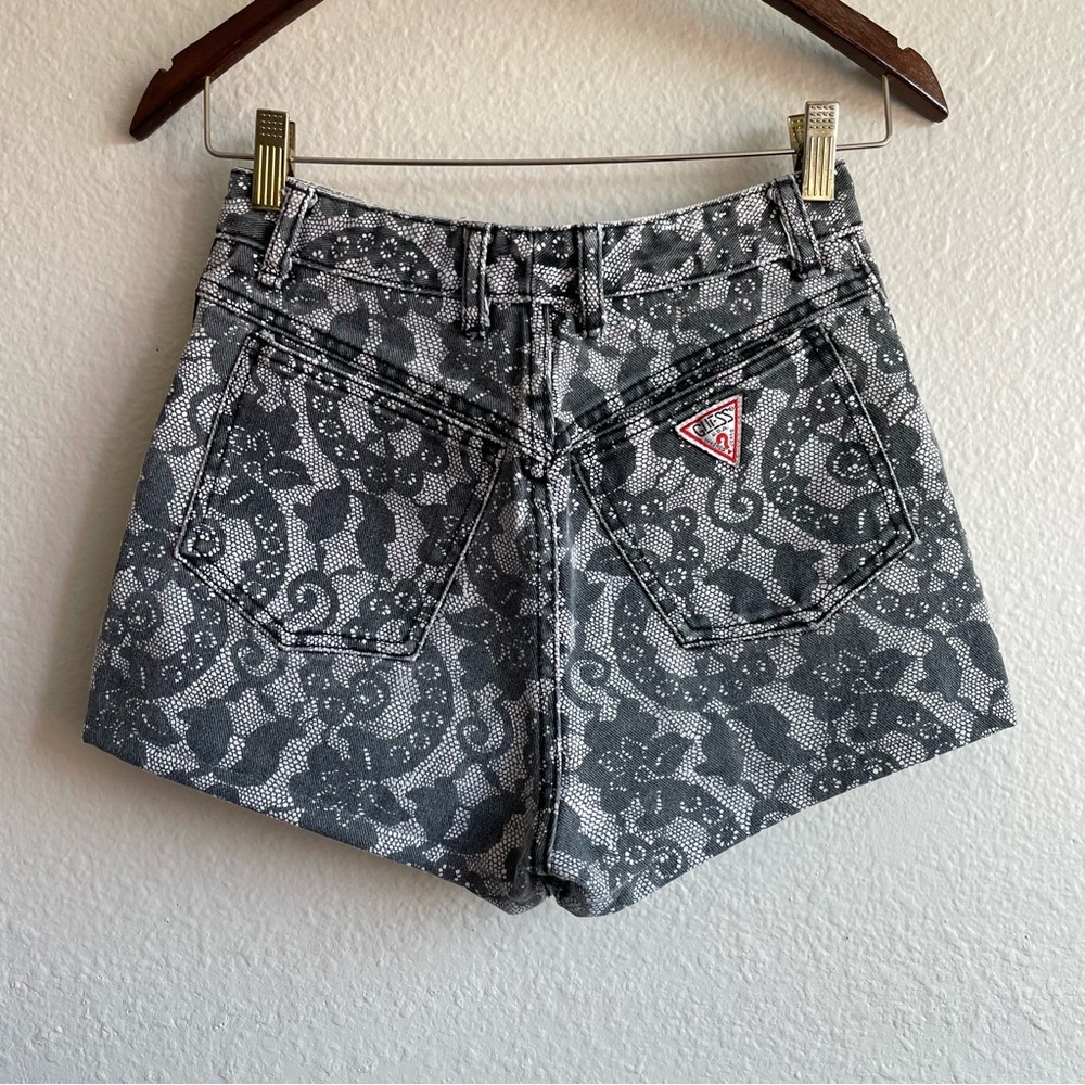 Vintage 1980s GUESS Lace-Pattern High Waisted Denim Shorts